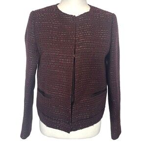 Massimo Dutti Women’s Tweed Jacket Size 8 Maroon Black Tweed Quiet Luxury Office